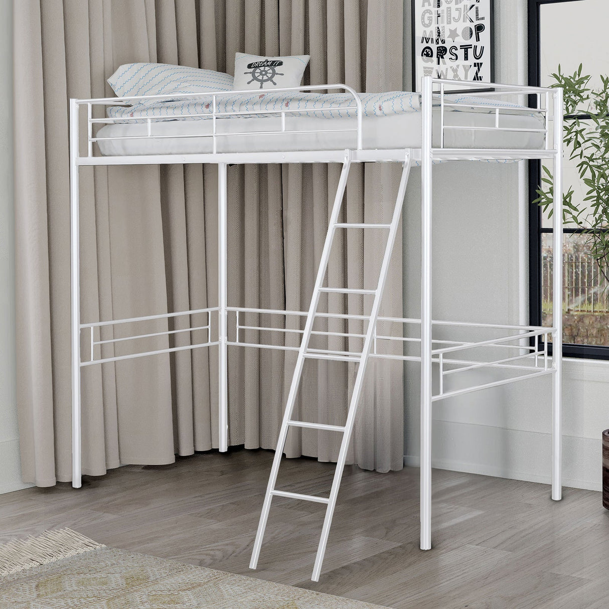 Myles White Twin Loft Bed