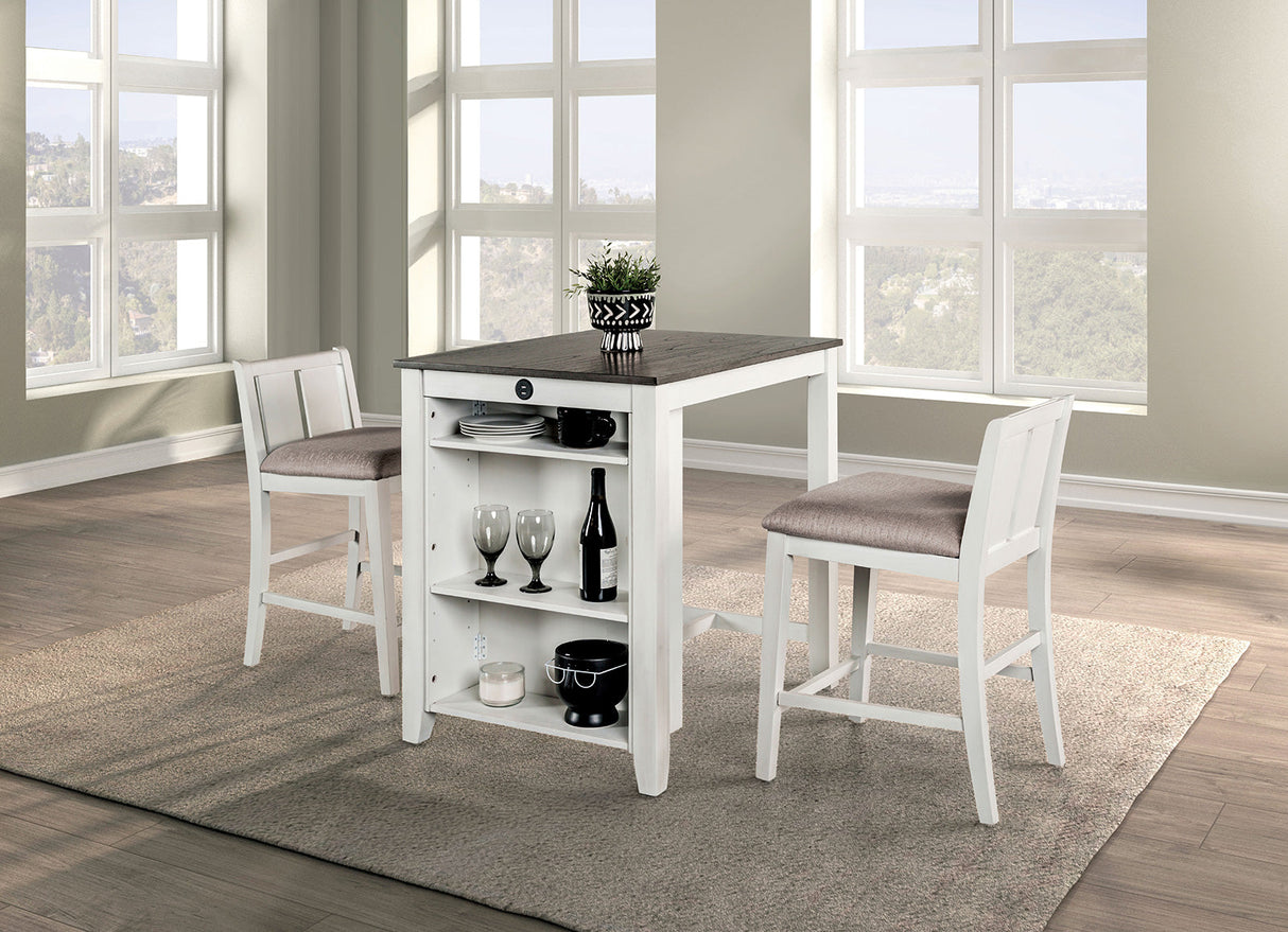 Lescles White/Gray 3 Pc Counter Ht Set (1 Table + 2 Chairs)