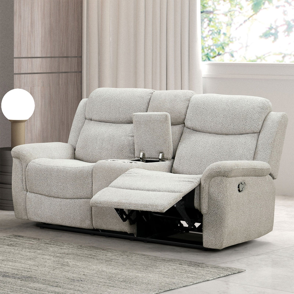 Sandbach Light Gray Manual Reclining Loveseat With Console