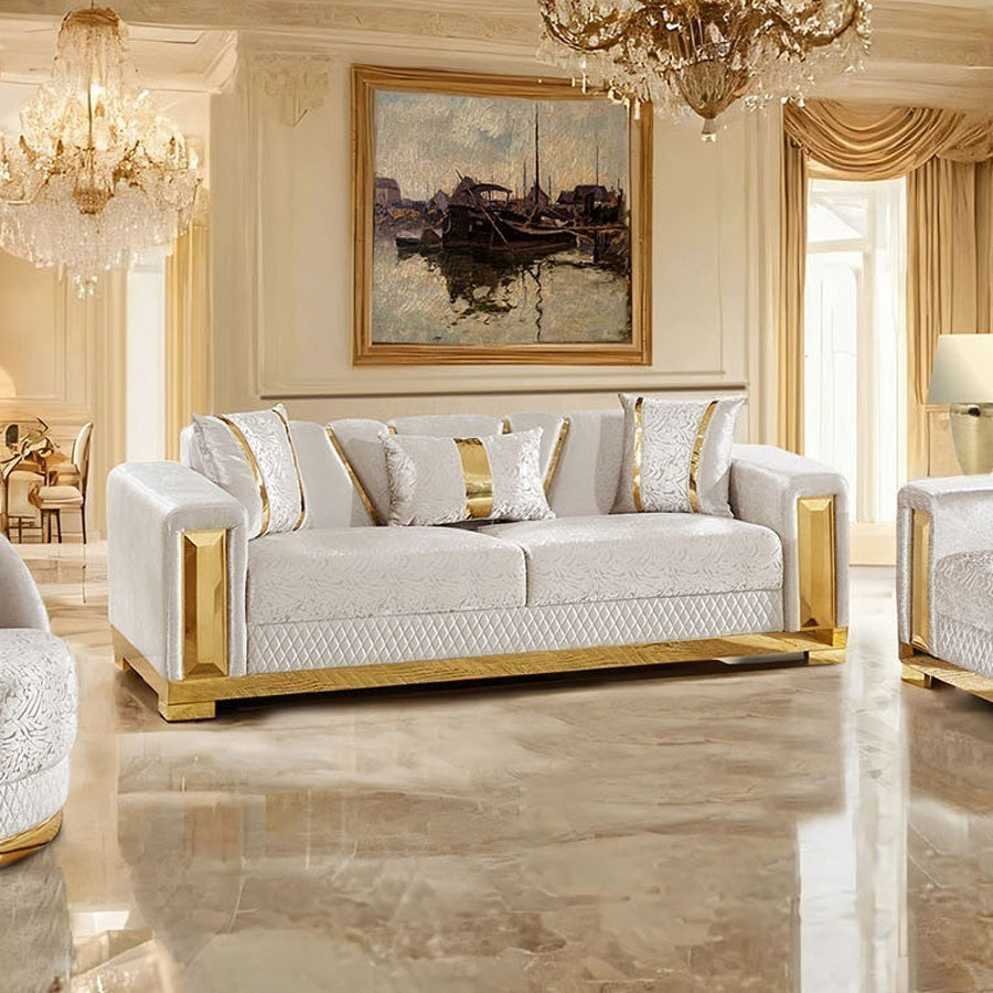 Valdosta Beige/Gold Sofa & Loveseat by Furniture of America at Eve Furniture