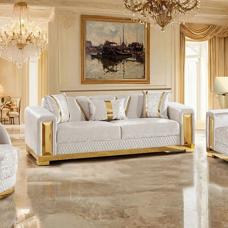 Valdosta Beige/Gold Sofa & Loveseat by Furniture of America at Eve Furniture