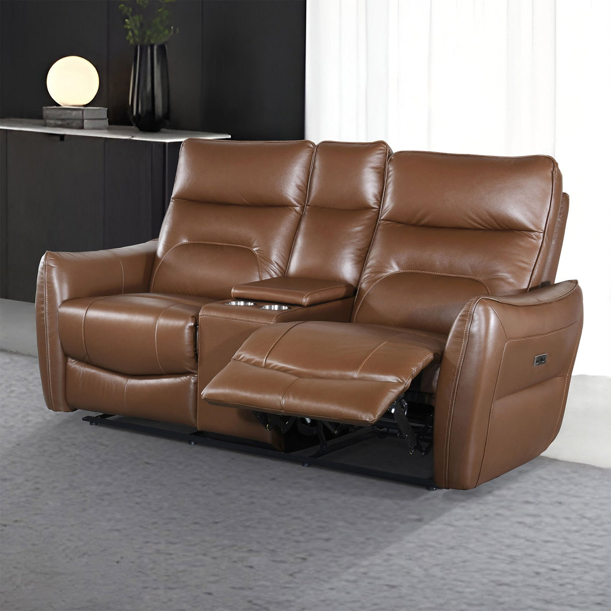 Terentius Caramel Brown Power Loveseat