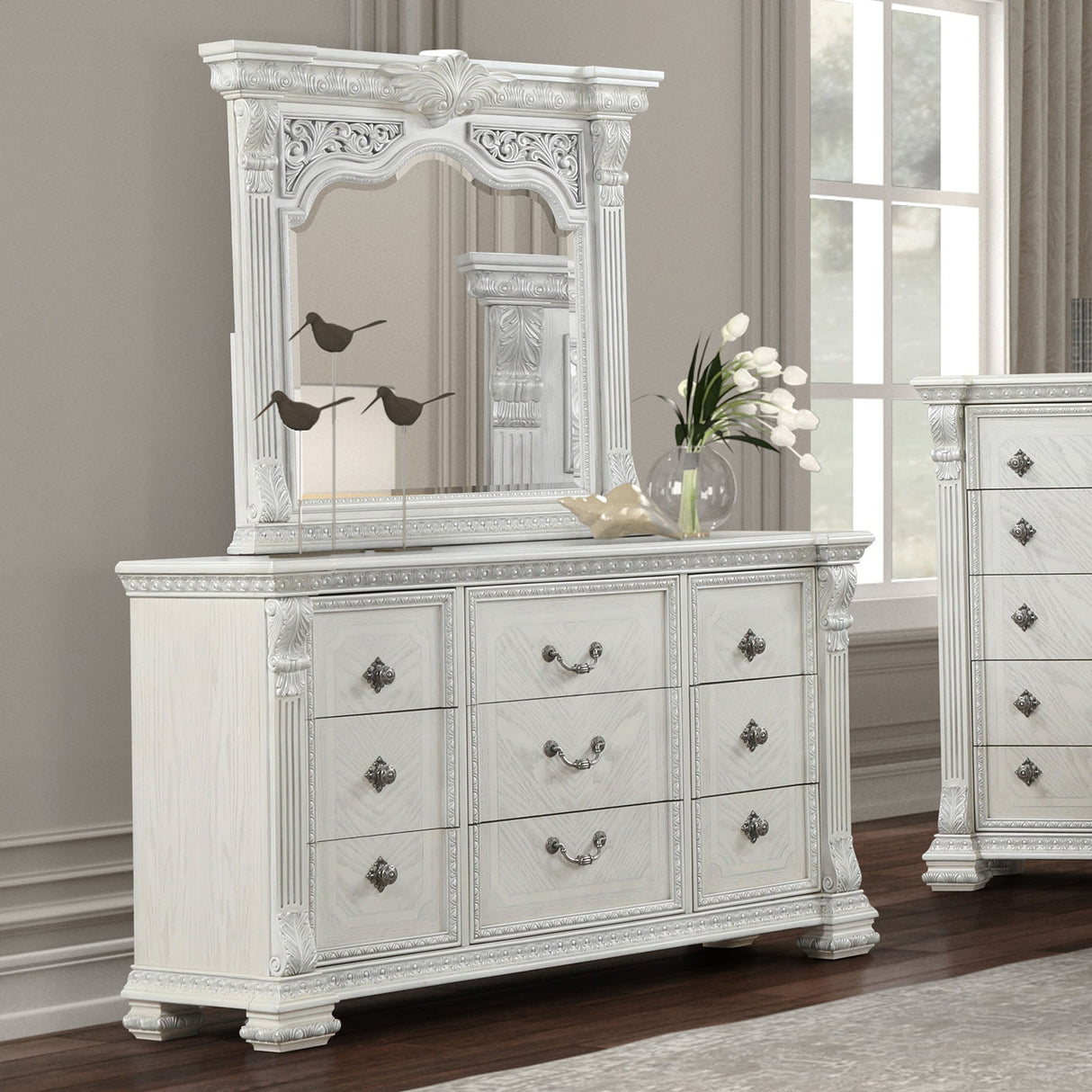 Promenade Wire Brushed White Dresser w/Jewelry Box