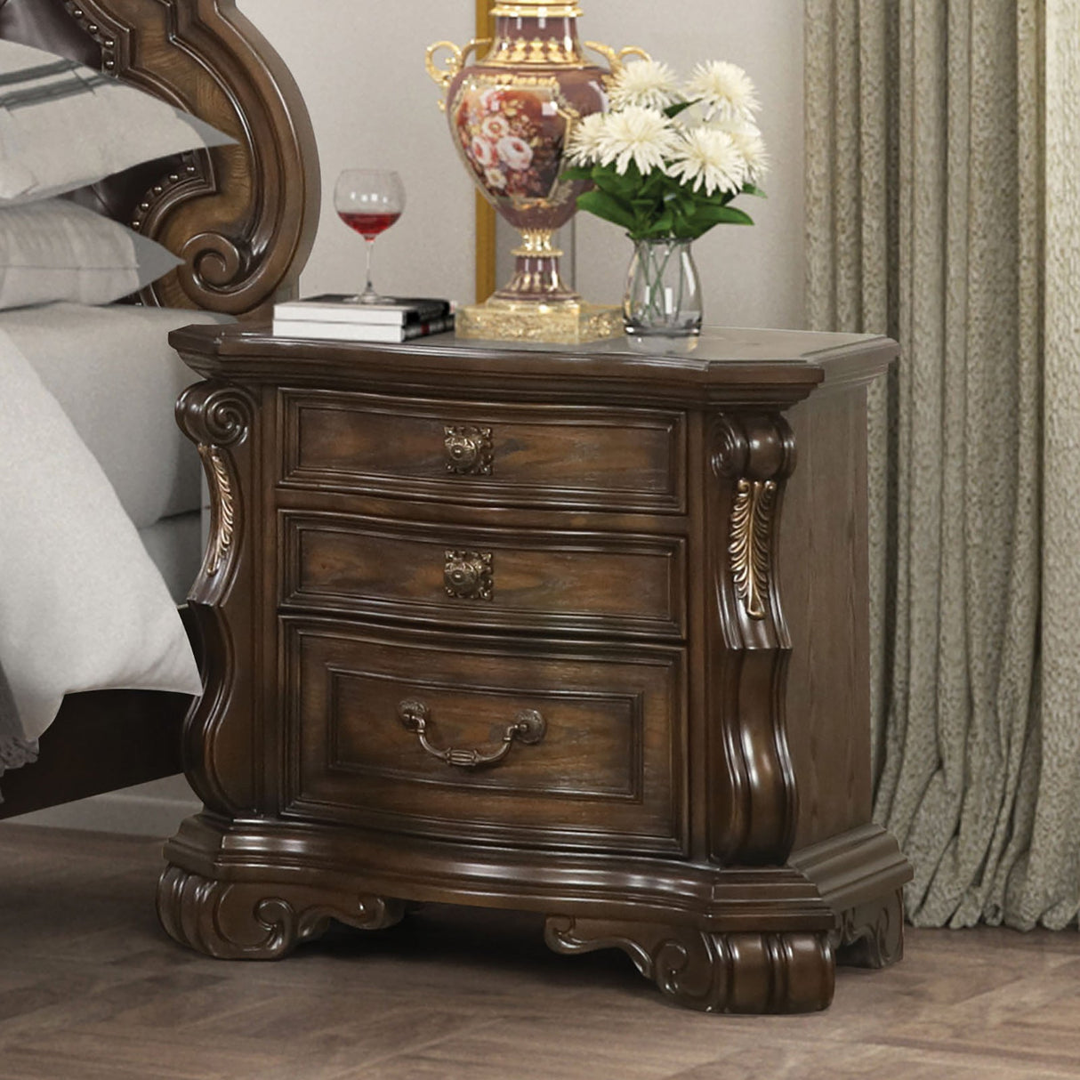 Leovanni Dark Brown Nightstand