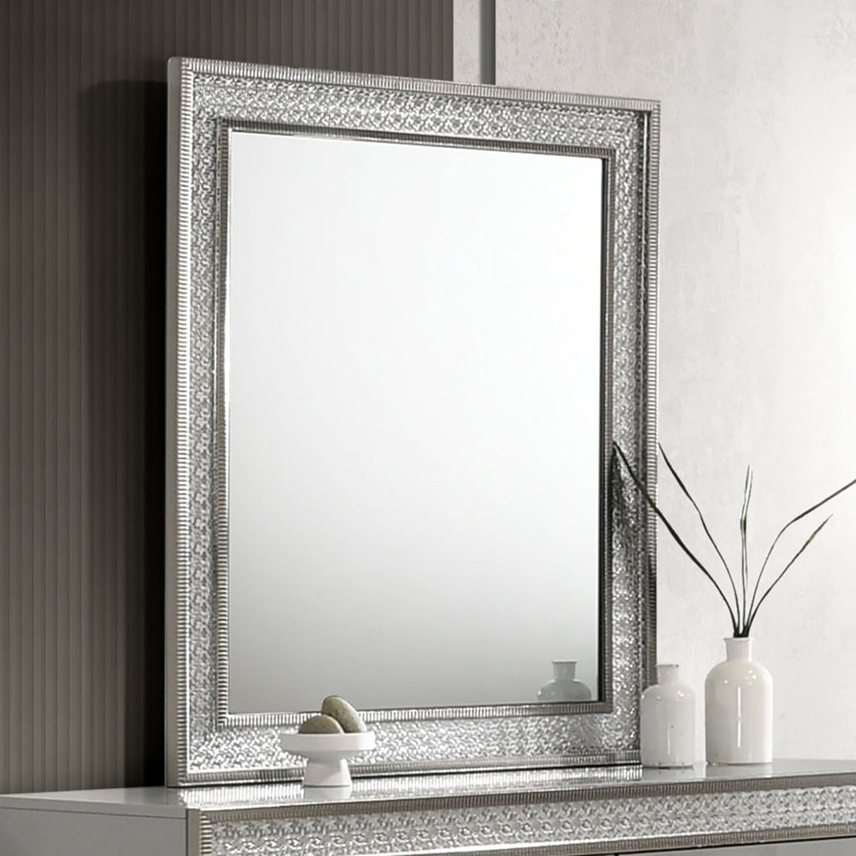 Cassiopeia Metallic Gray Rect Mirror