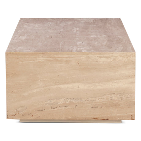 Nile 50" Drum Coffee Table in Travertine Stone by Home Trends & Design at Eve Furniture