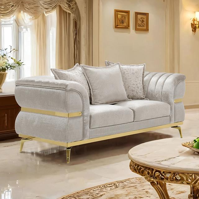 Charlevoix Beige/Gold Sofa & Loveseat by Furniture of America at Eve Furniture