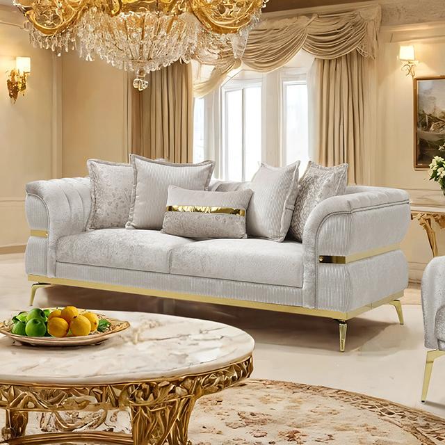 Charlevoix Beige/Gold Sofa & Loveseat by Furniture of America at Eve Furniture