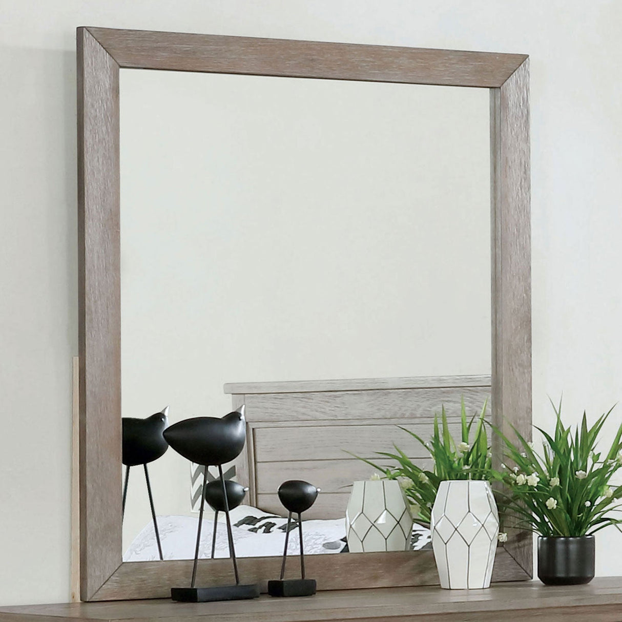 Vevey Wire-Brushed Warm Gray Mirror