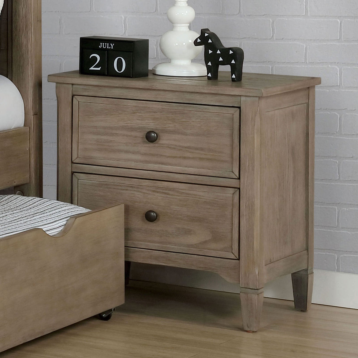 Vevey Wire-Brushed Warm Gray Night Stand