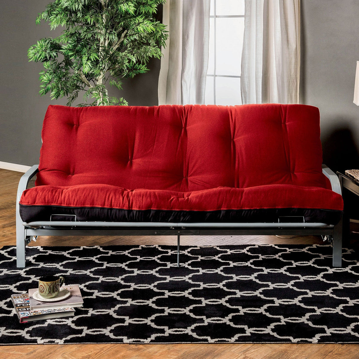 Plosh Red/Black 8" Black Futon Mattress w/ Spring