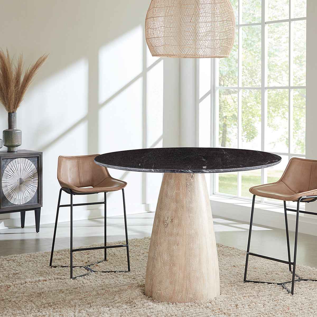 Palm Springs 48" Gathering Table with Black Marble and Whitewash Modern Base by Home Trends & Design at Eve Furniture