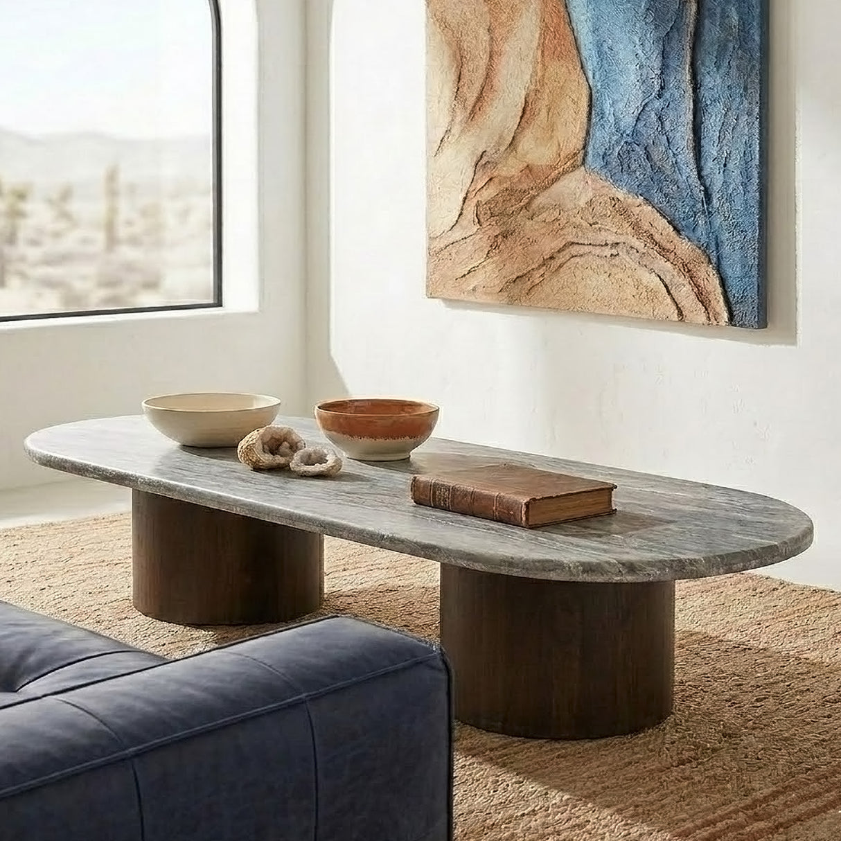 San Juan 75" Coffee Table in Royal Brown with Gray Travertine