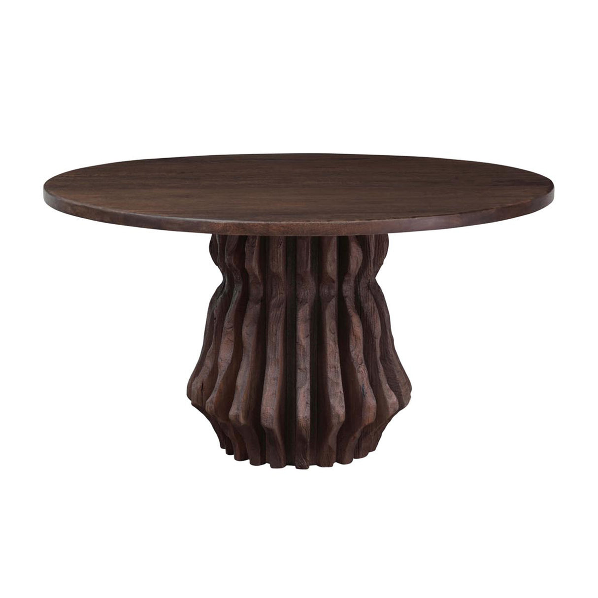 San Juan 54" Round Dining Table with Live Edge Sculptural Base in Royal Brown