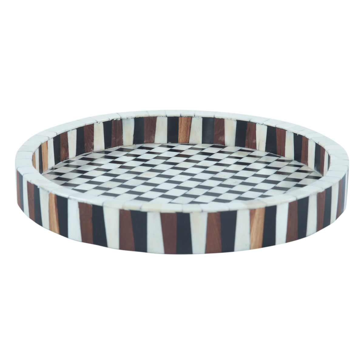 Taara Round Tray in Checkered Pattern