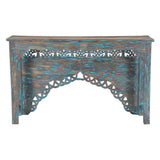 Tribal 59" Carved Wood Console Table in Teal