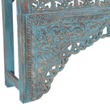 Tribal 59" Carved Wood Console Table in Teal
