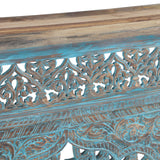 Tribal 59" Carved Wood Console Table in Teal