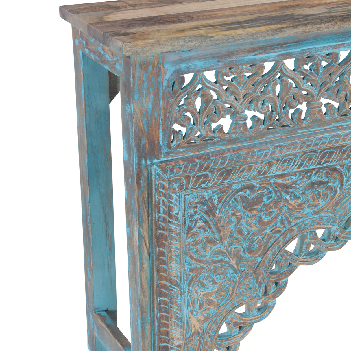 Tribal 59" Carved Wood Console Table in Teal
