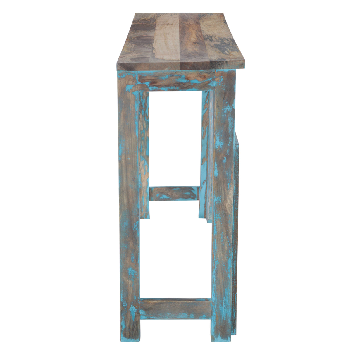 Tribal 59" Carved Wood Console Table in Teal