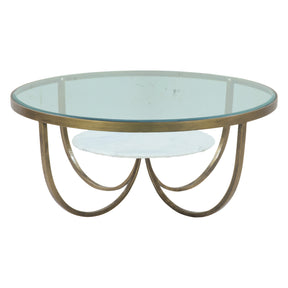 Venice 36" Round Coffee Table in Antique Brass with White Marble and Glass Top by Home Trends & Design at Eve Furniture