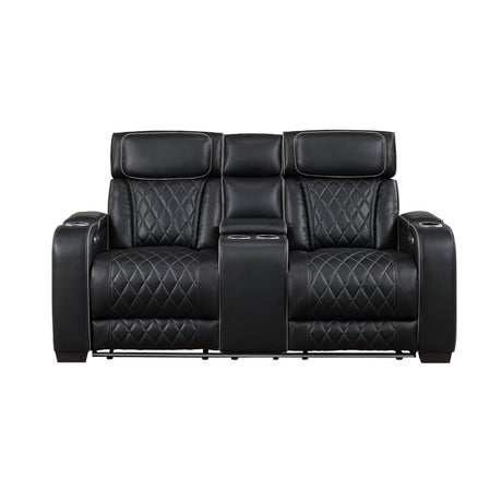 Fairway Black Power Double Reclining Loveseat with Center Console by Homelegance at Eve Furniture
