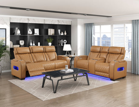 Fairway Brown Power Double Reclining Loveseat with Center Console by Homelegance at Eve Furniture