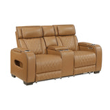Fairway Brown Power Double Reclining Loveseat with Center Console by Homelegance at Eve Furniture