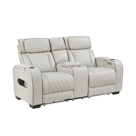 Fairway Taupe Power Double Reclining Loveseat with Center Console by Homelegance at Eve Furniture