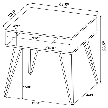 Fanning Golden Oak/Black Square End Table with Open Compartment by Coaster at Eve Furniture