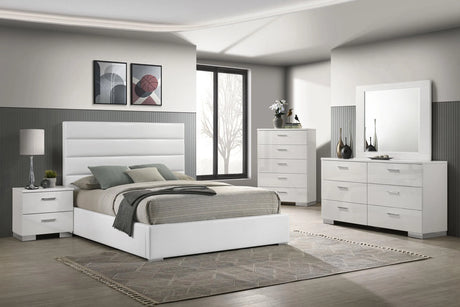 Felicity White Upholstered Eastern King Platform Bed by Coaster at Eve Furniture