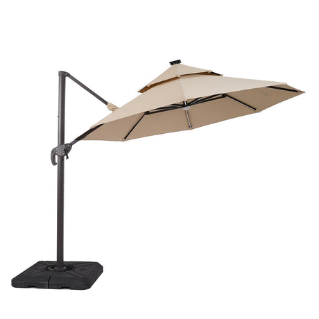 Fera Beige 10 Ft Round Umbrella w/ LED Bulb + 37" Large Base by Furniture of America at Eve Furniture