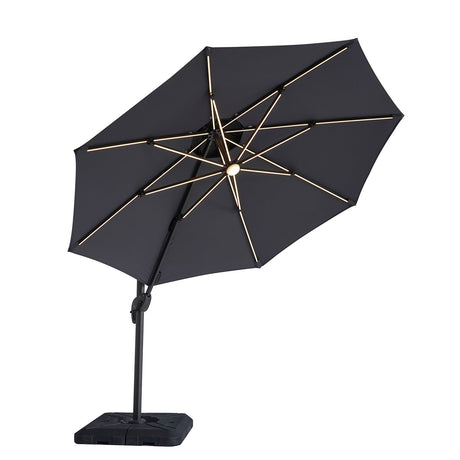 Fera Gray 10 Ft Round Umbrella w/ LED Bulb + 37" Large Base by Furniture of America at Eve Furniture