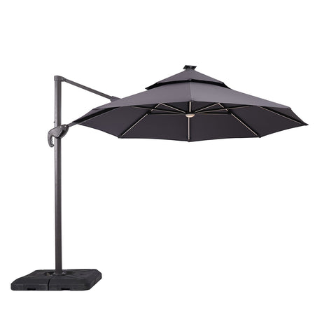 Fera Gray 10 Ft Round Umbrella w/ LED Bulb + 37" Large Base by Furniture of America at Eve Furniture