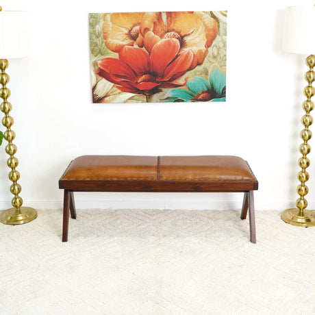 Chad Mid Century Modern Tan Leather Bench by Ashcroft Imports at Eve Furniture