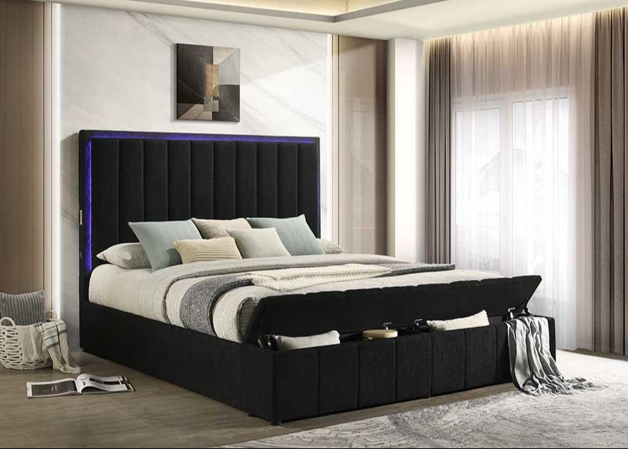 Florence Black Boucle LED King Platform Bed by Happy Homes at Eve Furniture