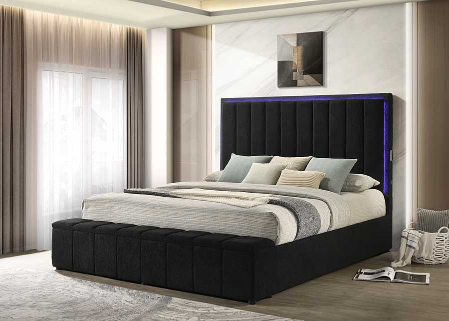 Florence Black Boucle LED Queen Platform Bed by Happy Homes at Eve Furniture