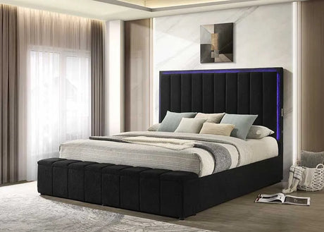 Florence Black Boucle LED Queen Platform Bed by Happy Homes at Eve Furniture
