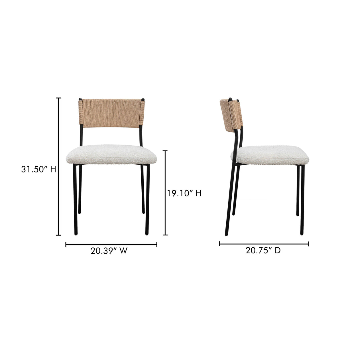 Foley White Dining Chair (Set of 2) by Moe's Home at Eve Furniture