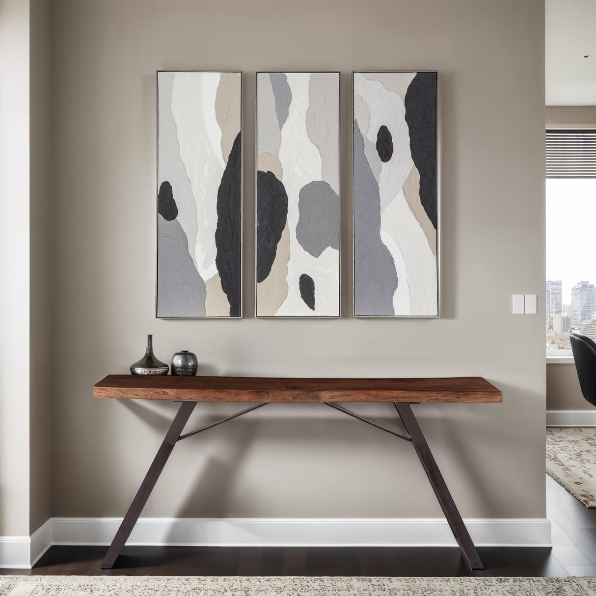 Palette Ripped Reflections Hand Painted Framed Triptych by Home Trends & Design at Eve Furniture