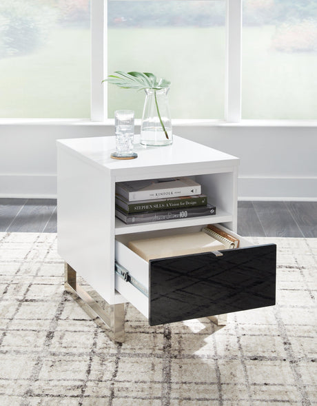 Gardoni White/Black Chairside End Table by Ashley at Eve Furniture