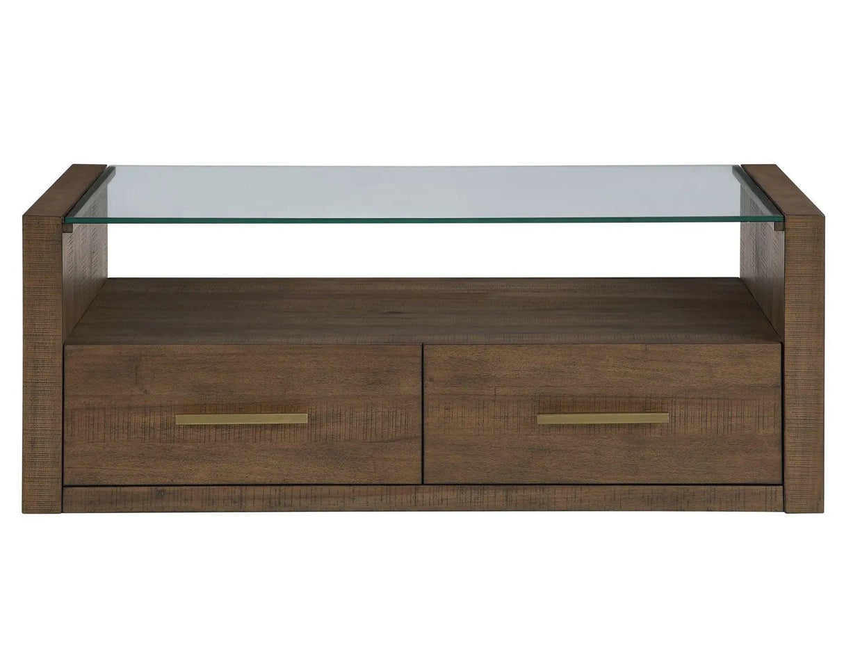 Garland Toffee Finish Castered Glass Top Coffee Table by Steve Silver at Eve Furniture