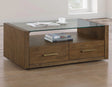 Garland Toffee Finish Castered Glass Top Coffee Table by Steve Silver at Eve Furniture