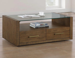 Garland Toffee Finish Castered Glass Top Coffee Table by Steve Silver at Eve Furniture