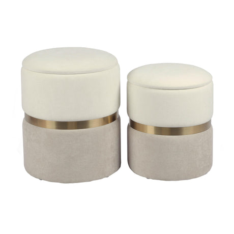 Gigi Cream and Tan Chenille Storage Ottoman - Set of 2 by TOV Furniture at Eve Furniture
