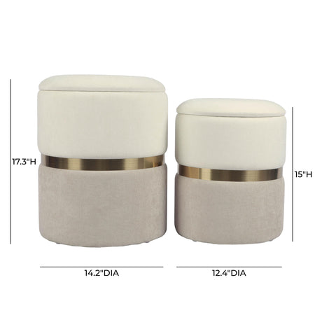 Gigi Cream and Tan Chenille Storage Ottoman - Set of 2 by TOV Furniture at Eve Furniture