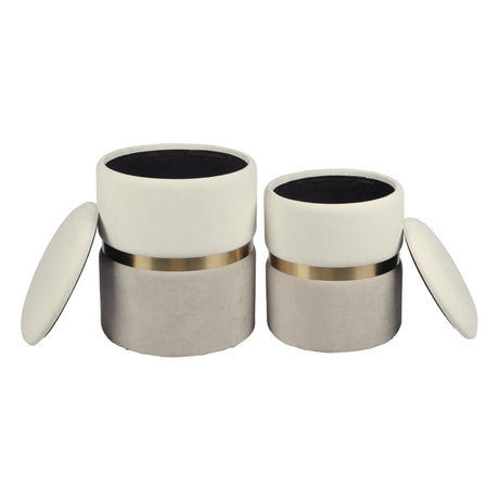 Gigi Cream and Tan Chenille Storage Ottoman - Set of 2 by TOV Furniture at Eve Furniture