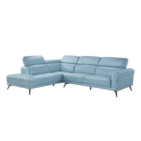 Giselle Blue Leather 2-Piece Sectional with Left Chaise by Homelegance at Eve Furniture