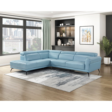 Giselle Blue Leather 2-Piece Sectional with Left Chaise by Homelegance at Eve Furniture