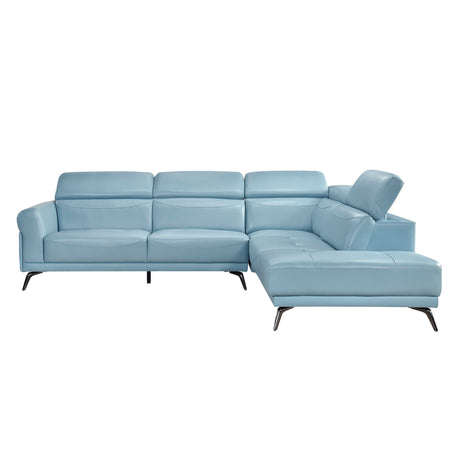 Giselle Blue Leather 2-Piece Sectional with Right Chaise by Homelegance at Eve Furniture